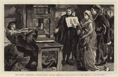 The Caxton Celebration, William Caxton showing Specimens of his printing to King Edward IV and his Queen by William Small